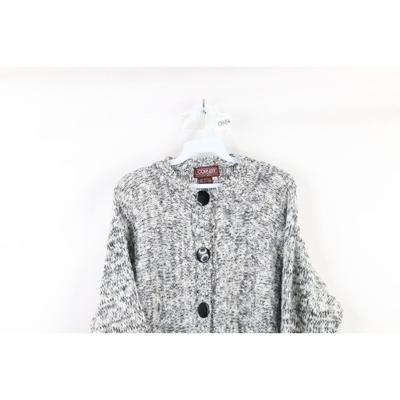 Vintage 70s Streetwear Medium Blank Big Button Chunky Knit Cardigan Sweater - Picture 2 of 7